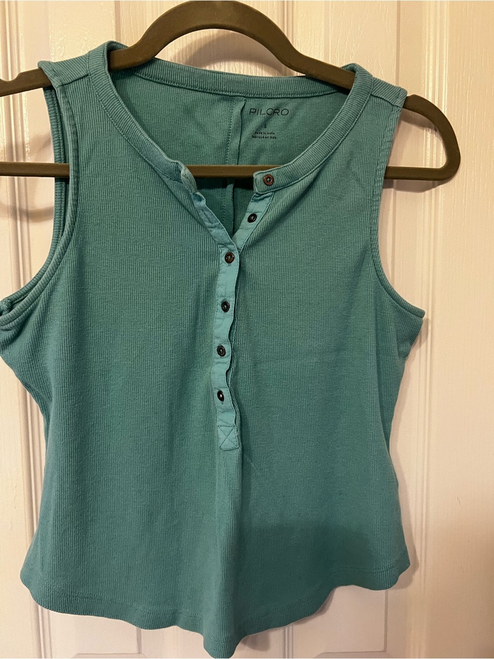 Pilcro Anthropologie Ribbed Henley Tank Top Teal Blue Green | Size S